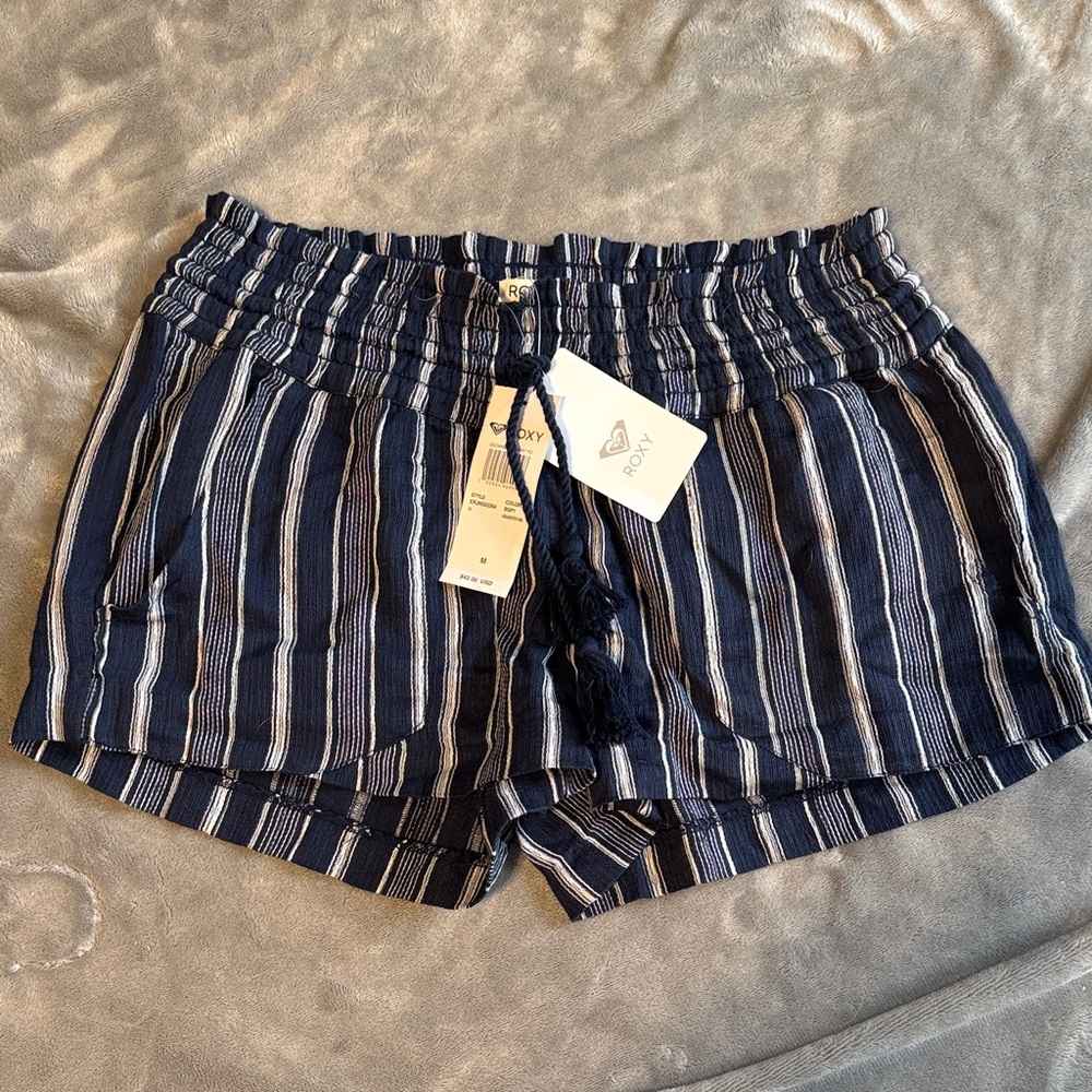 Roxy Blue and White Striped Linen Shorts